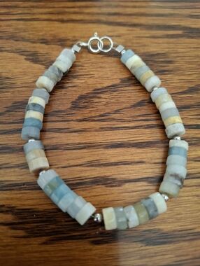 Bracelet Amazonite Heishi Natural Stone Beads Sterling Silver 7.5"